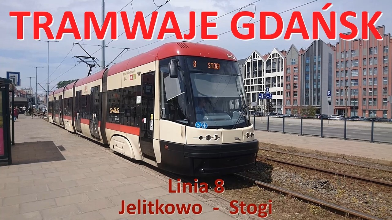 Tramwaje Gdańsk. Linia 8 Jelitkowo - Stogi. Film z kabiny./CAB RIDE - tram line 8 Gdańsk (Poland).