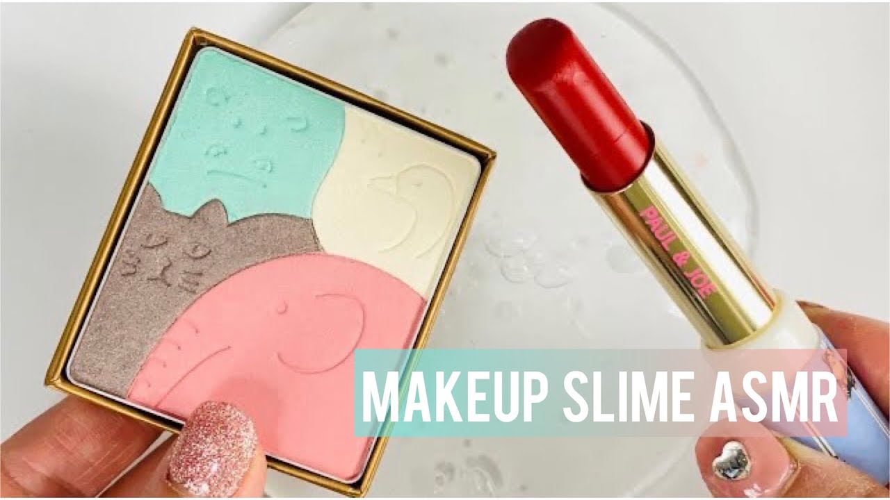 Satisfying Slime Coloring with Makeup! Mixing Lipstick & Eyeshadow into Clear Slime! ASMR!!
