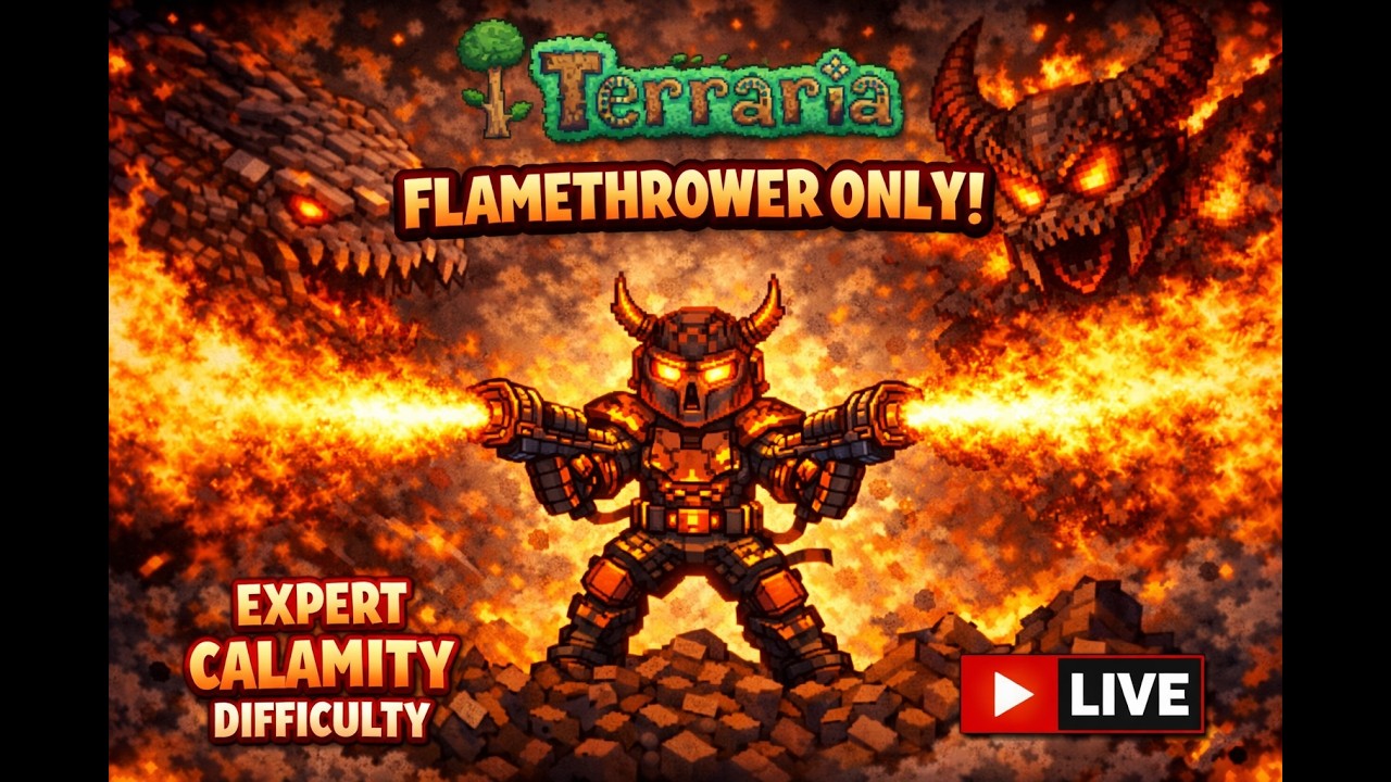 Expert Mode Calamity With Only Flamethrowers (Terraria Live)