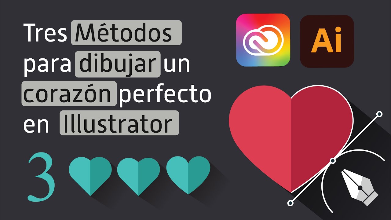 Como dibujar un corazón con líneas y curvas geométricas en Adobe Illustrator.