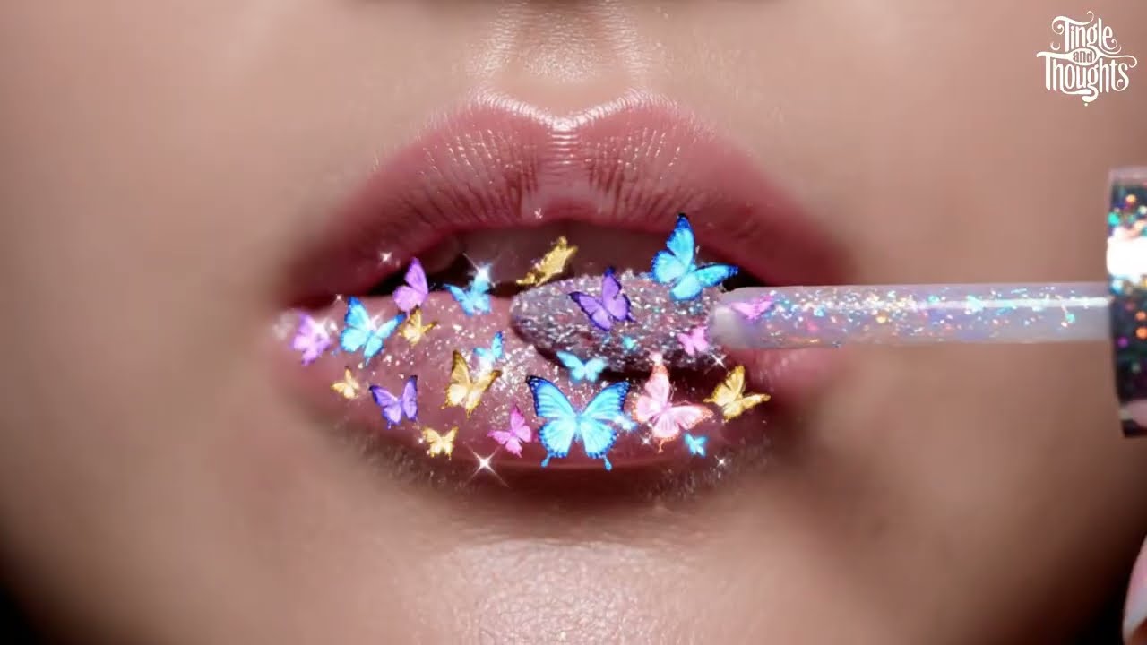 Butterfly Lipstick ASMR 🦋 Closeup Lips Turning into Tiny Glowing Butterflies with Soft Flutter