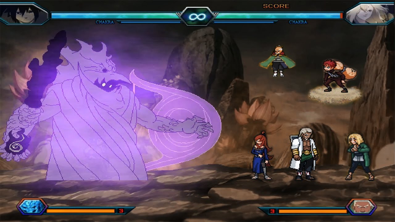 Rinnegan Sasuke VS Five Kage - Bleach Vs Naruto 3.3 (Modded)