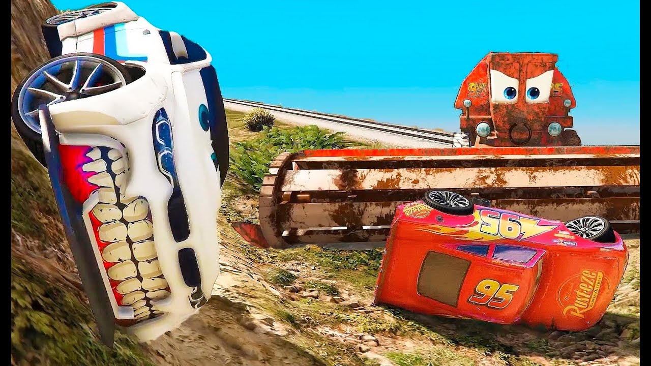 Cars Lightning McQueen and Monster BMW M4 Frank Colossus XXL Dinoco King 43 Tractor Tow Mater