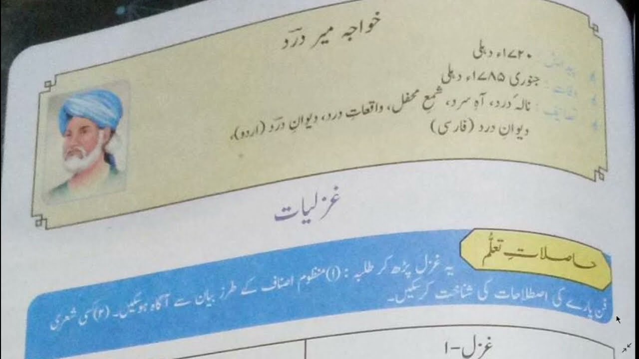 Khawja Mir Derd  Ghazaliyaat | Gulzar e urdu | Class XI