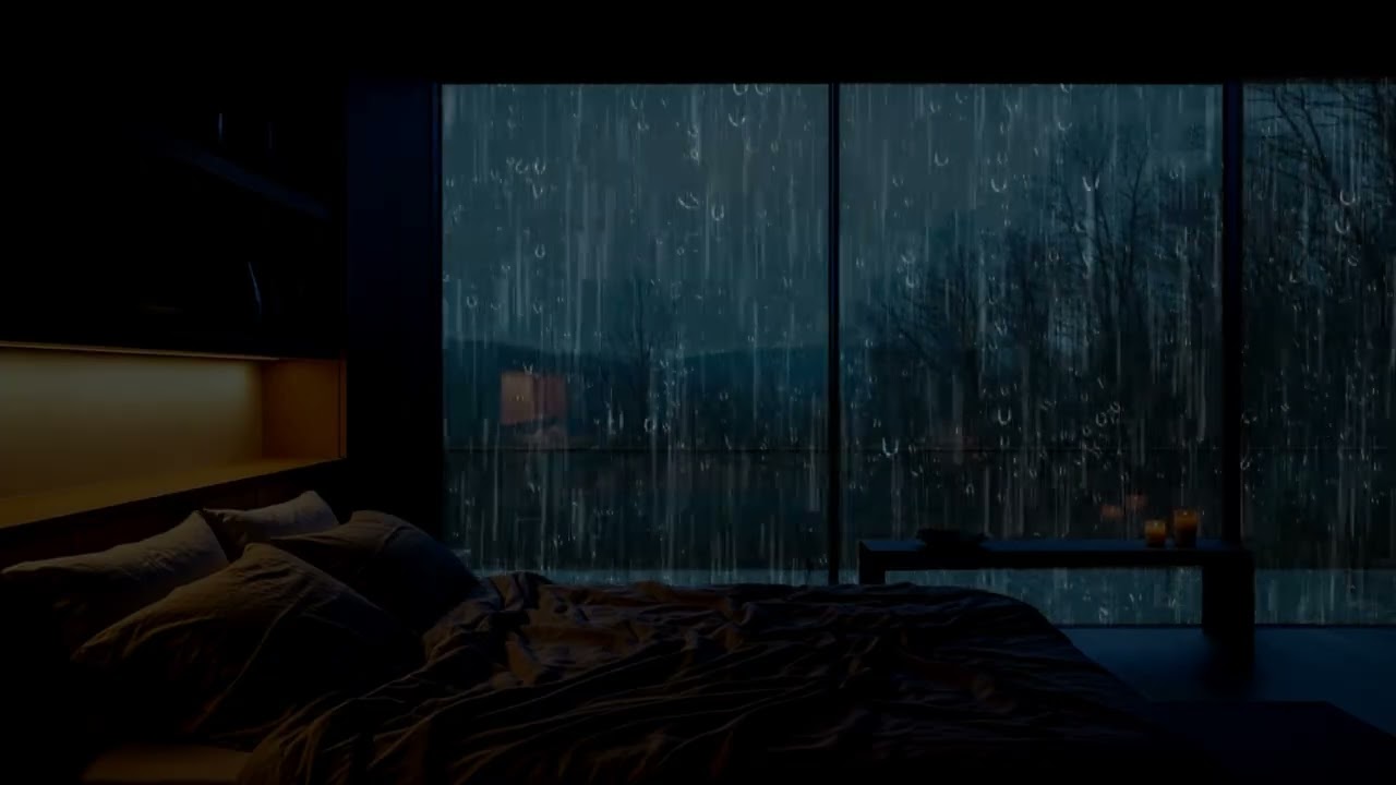 Rain Falling on the Windows Cabin | 3 Hours Cozy Nighttime Ambience
