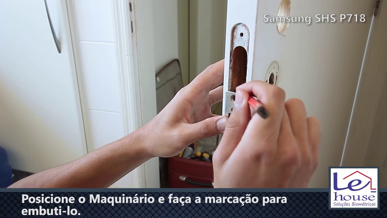 PORTA Samsung   Instalação Fechadura Biométrica Samsung SHS P718   Lehouse