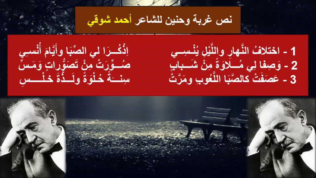 الجزء الثاني من نص غربة وحنين لأحمد شوقي بالتفصيل
