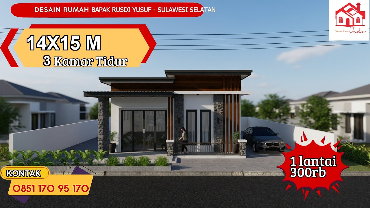 DESAIN RUMAH INDO MODEL MINIMALIS UKURAN 7 X 14M 1 LANTAI (Bapak Rusdi Yusuf Sulawesi Selatan)