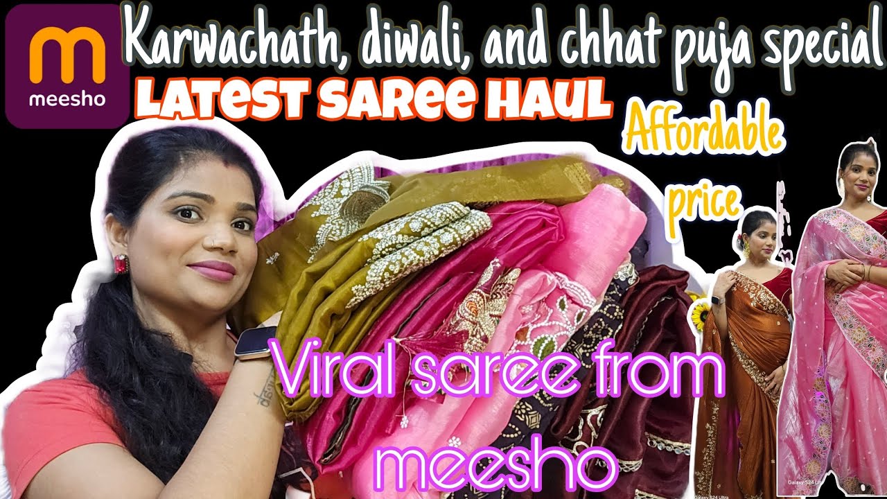 Best sarees for karwachauth, diwali and chhat puja from MEESHO // MEESHO latest SAREE HAUL // saree 