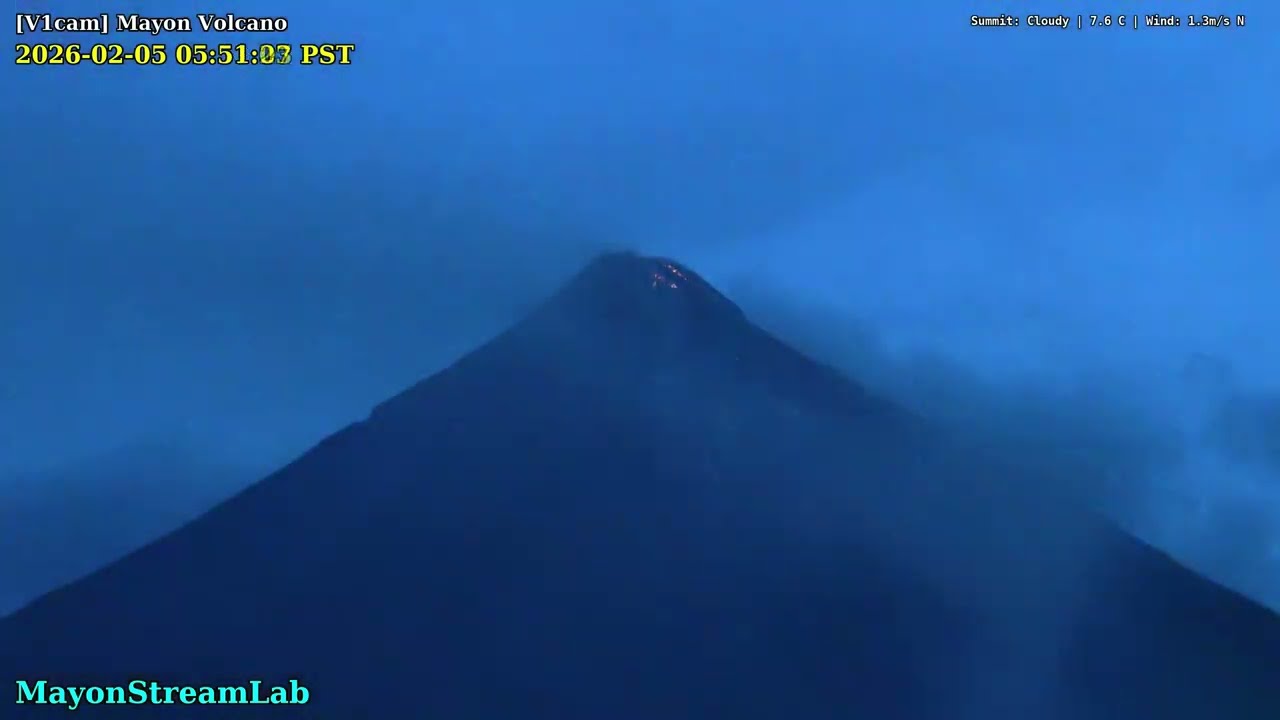 Mayon Volcano: 24-Hour Time-lapse [500x Speed] - February 05, 2026
