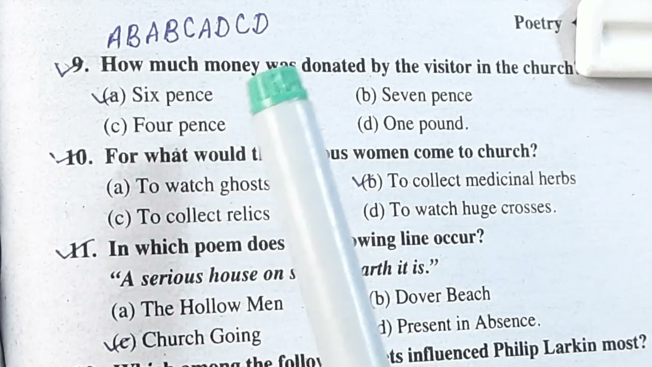 Important MCQs (objective type questions) on Philip Larkin and his 'Church Going'