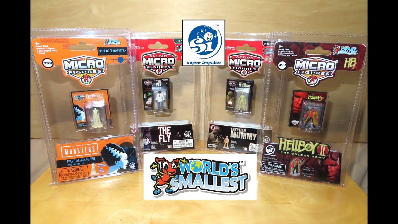 World's Smallest UNIVERSAL MONSTERS HORROR Figures by Super Impulse! Mego! MUMMY HELLBOY THE FLY
