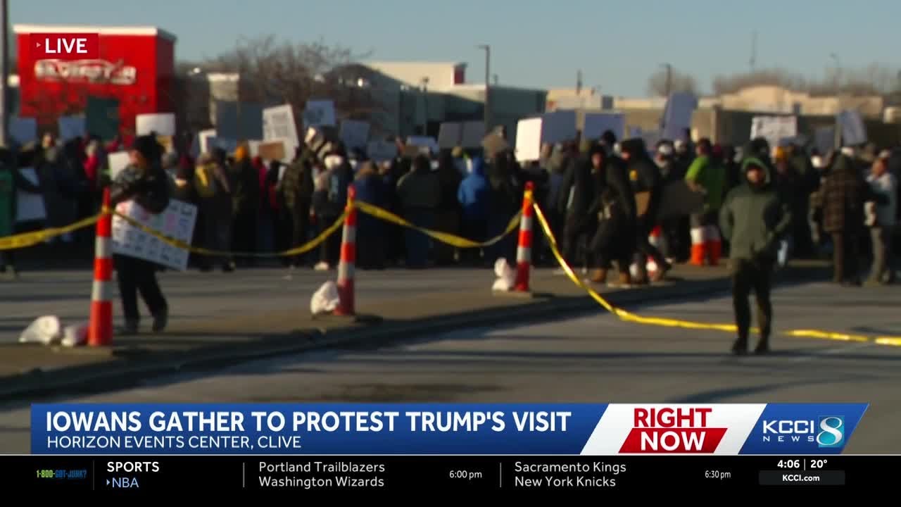 Trump in Iowa: Protesters take to streets in Clive