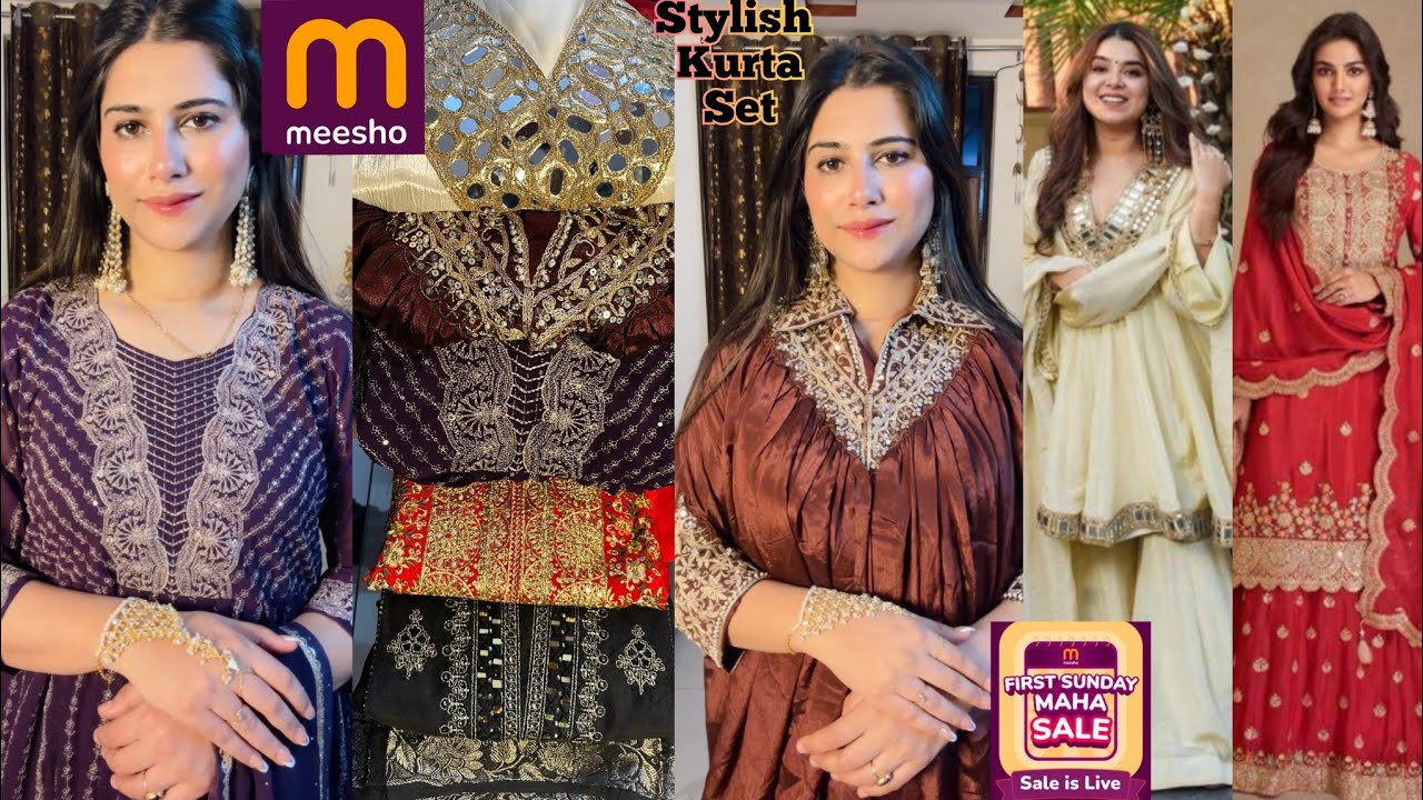 Meesho 10+viral shadi special embroidered kurta set first Sunday maha sale 70%off
