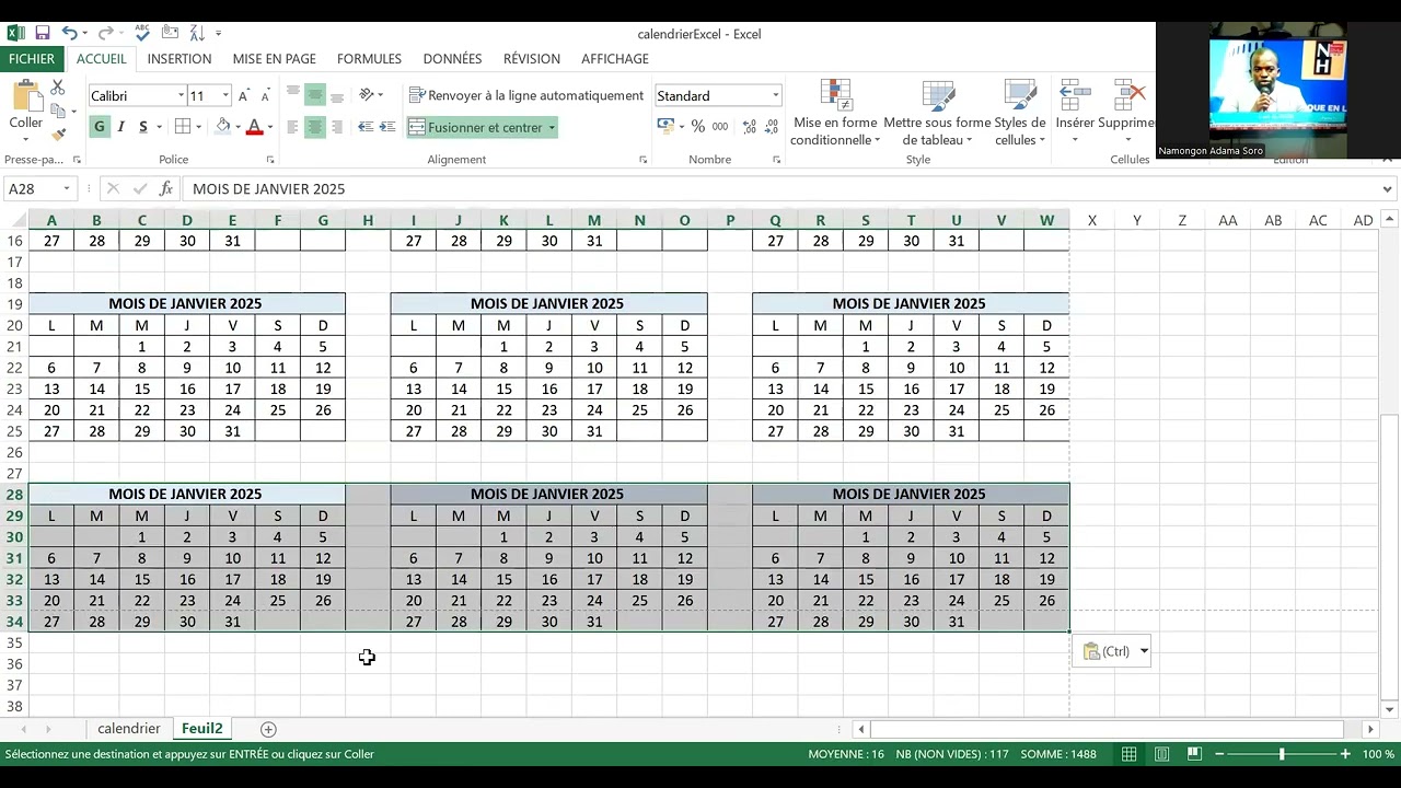Comment faire un calendrier en Excel sur une seule page