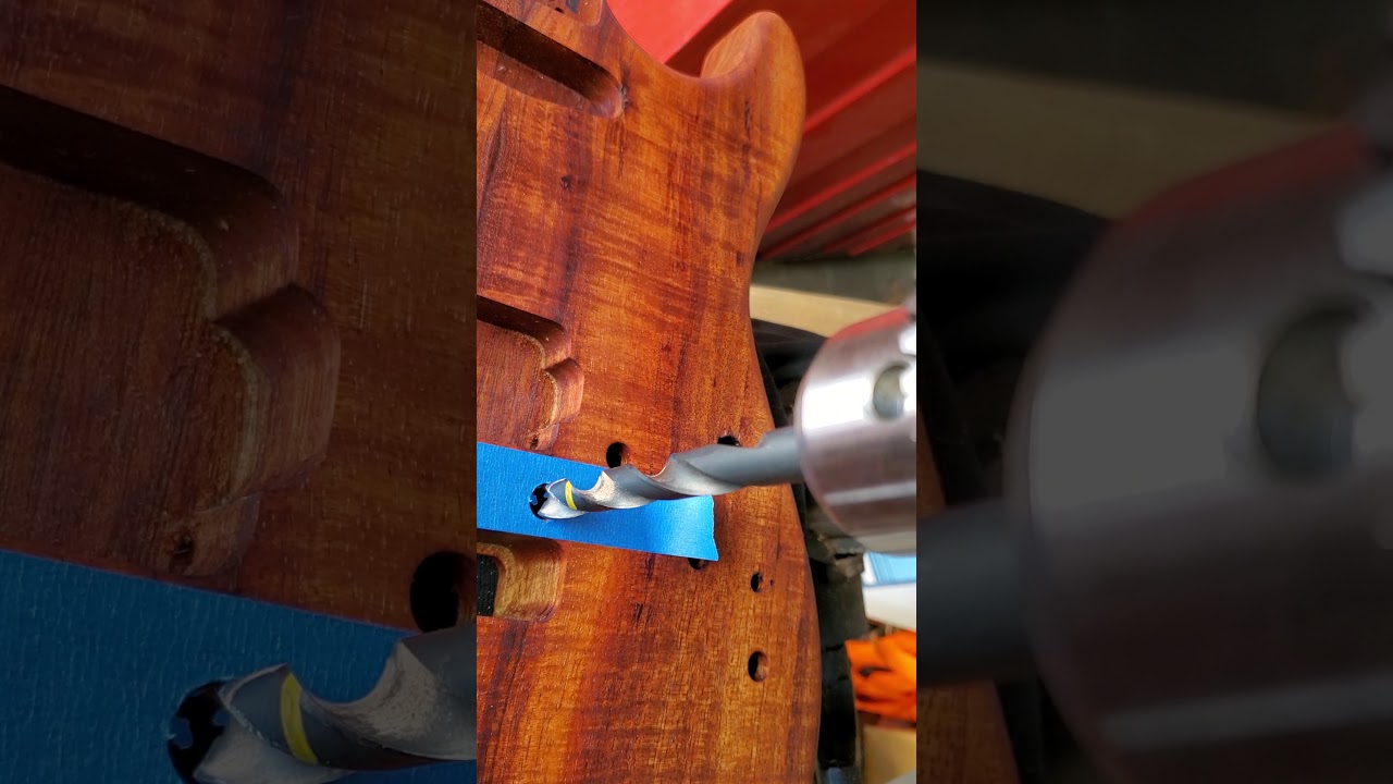 Part 3.  Drilling out guitar body for Gotoh Floyd stud bushings.