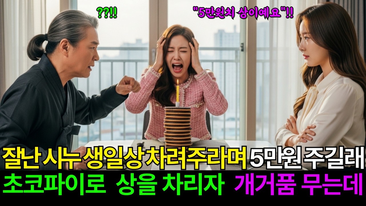잘난 시누 생일상 차려주라며 시아버지가 5만원 주길래 초코파로 상을 차리자 시아버지,시누 개거품 무는데./감동사연/오디오북