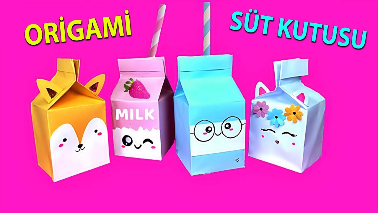 KAĞITTAN YAP KAWAİİ SÜT KUTUSU - 4 ORİGAMİ FİKRİ - UNİCORN, KAWAİİ, TİLKİ, ÇİLEK - ORİGAMİ FİKİRLERİ