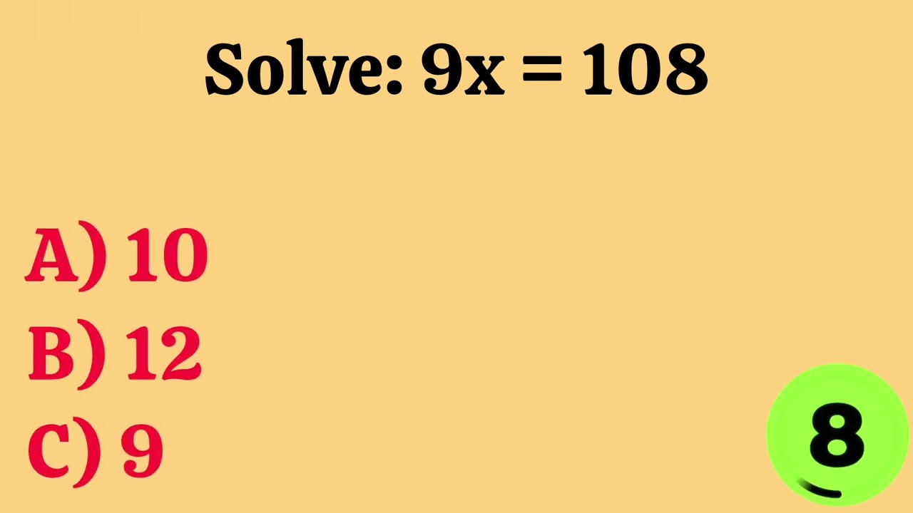 20 Math Equation Questions with Answers | Algebra MCQs Quiz | Solve for X Practice Test