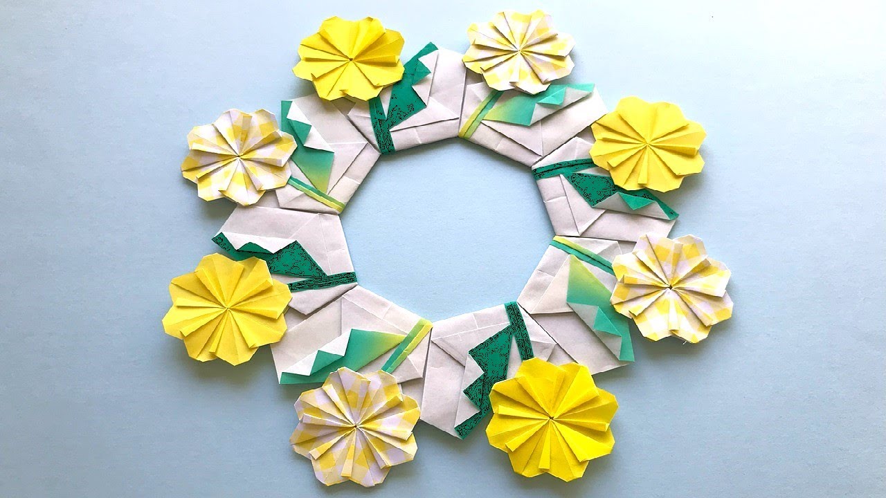 折り紙 たんぽぽの花 リースの折り方 Origami Flower Dandelion Wreath tutorial（NiceNo1 ）