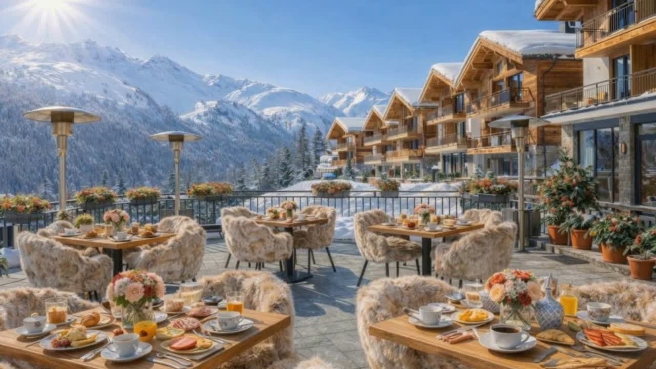 Luxury Alpine Wellness Hotel | Winter Breakfast with Stunning Snowy Mountain Views