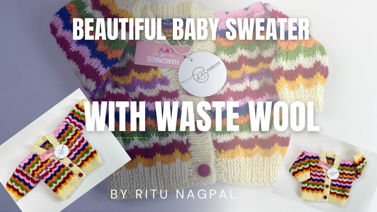 Knitting beautiful cute colorful Sweater with waste wool | Leftover yarn uses || बची हुई ऊन से बुनाई