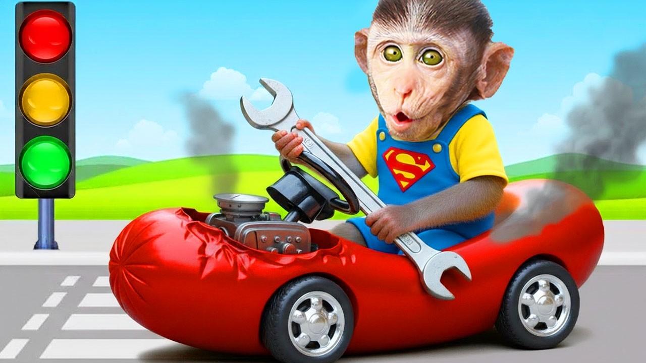 OH NO! Monkey Baby Mimi Car Breaks Down in the Rain and Can Mimi Fix It? 🌧️ Mimi Monkey Life