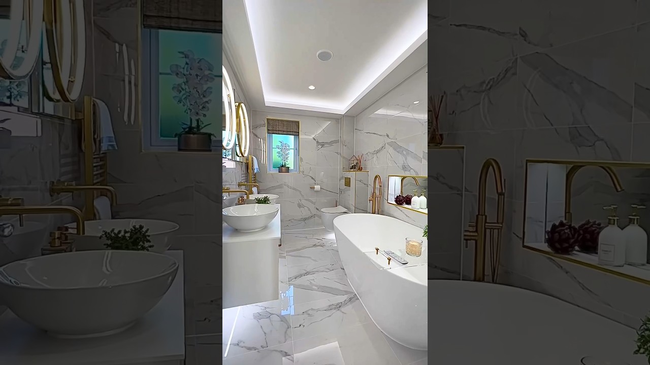 Eleg&acirc;ncia no Banheiro Parte 1✨ Metais Dourados que Arrasam na Decora&ccedil;&atilde;o! #imoveis #luxo #arquitetura