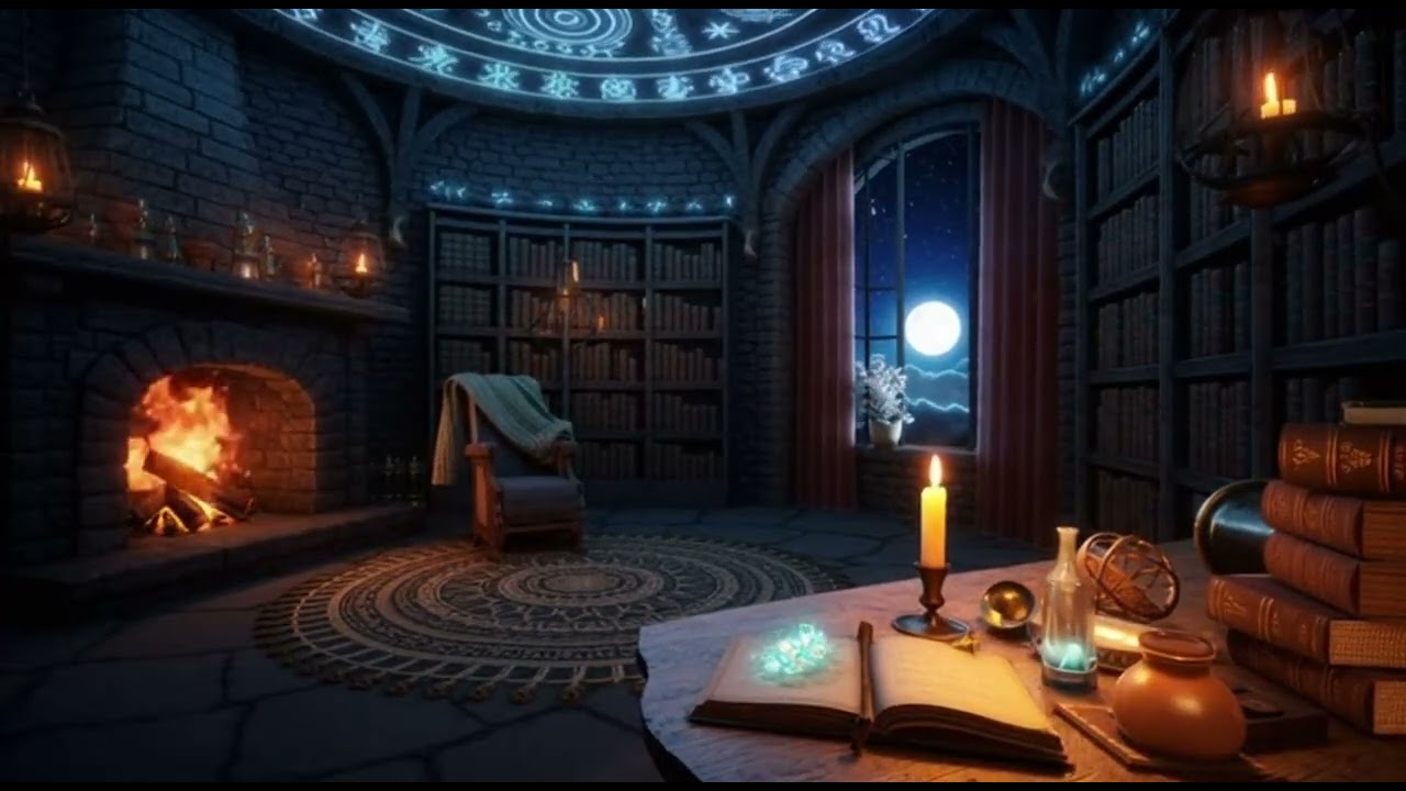 1 Hour Magical Wizards Tower At Night Ambience - For Study and Sleep