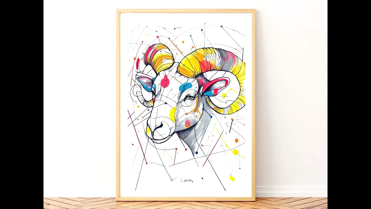Unleash Aries Energy with Bold Abstract Ram Wall Art &ndash; Ignite Your Space Now!...
