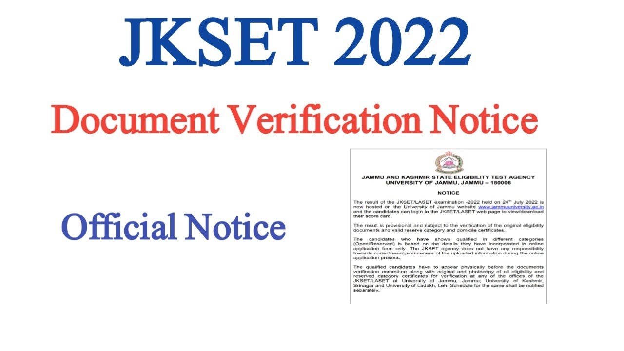 JKSET 2022 Document Verification Notice | Jkset Agency Notice