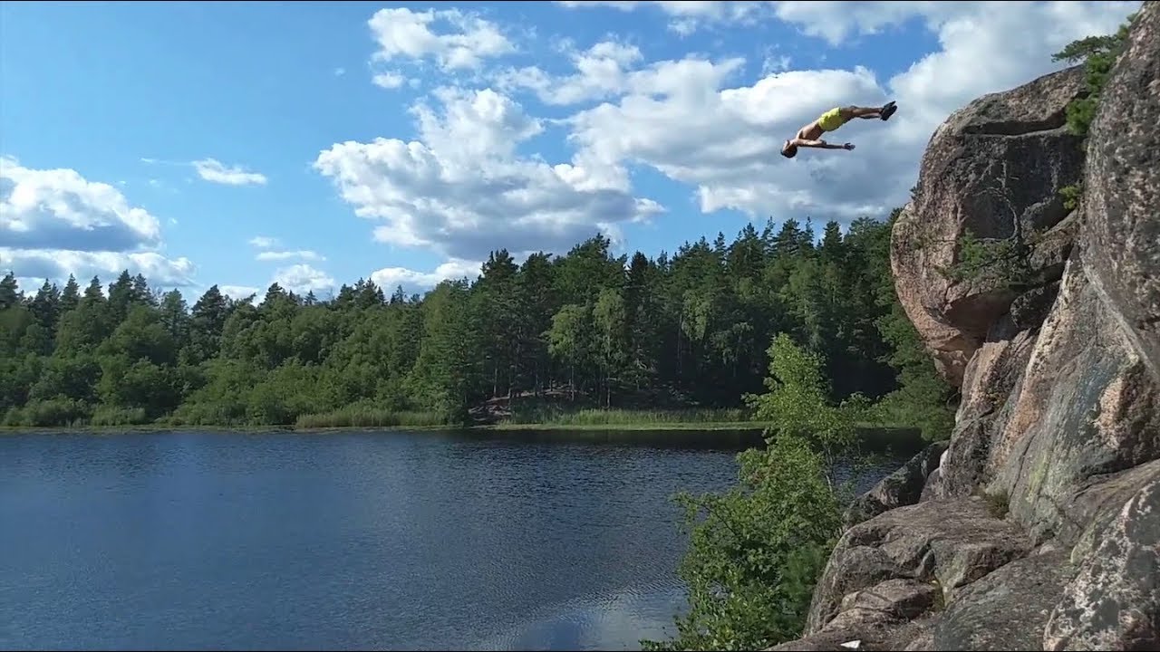 Klipphoppning i S&ouml;dersj&ouml;n, &Aring;kersberga - (Frontflip & Backflip)