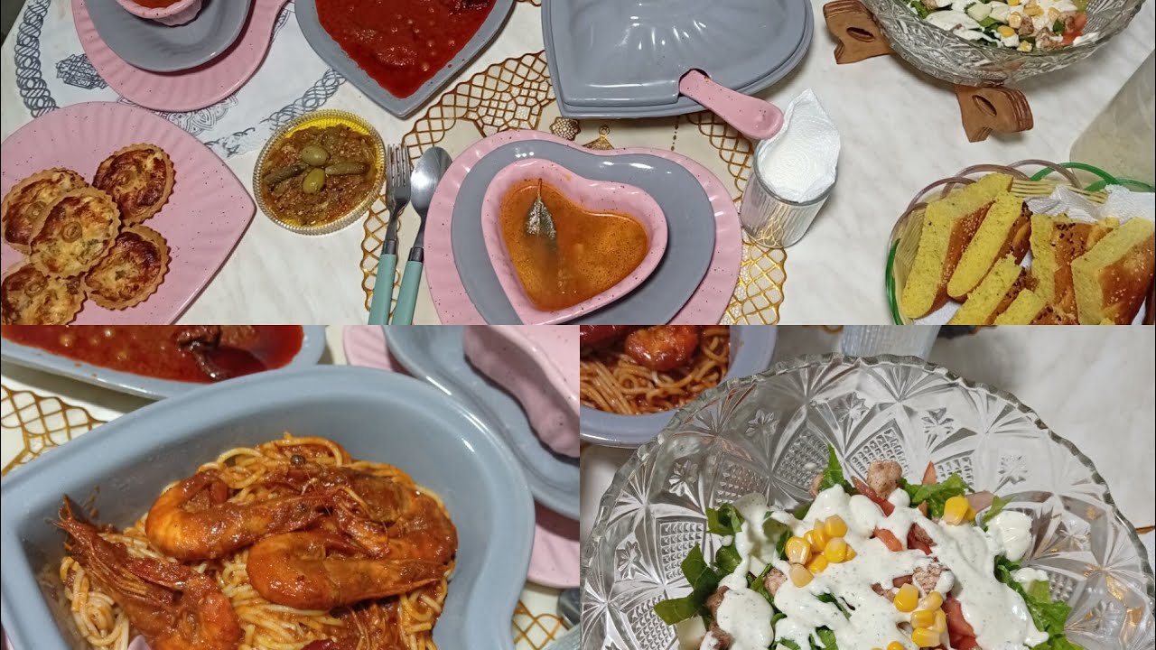 طاولة 12 من رمضان 🌙 مقرونة بالكروفات ،باركات بالريقوتة و التن،شربة بالكترلي الحمدللله