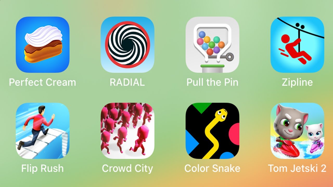 RADIAL, Pull the Pin, Zipline, Flip Rush, Crowd City, Color Snake, Tom Jetski 2 - iPad Gameplay