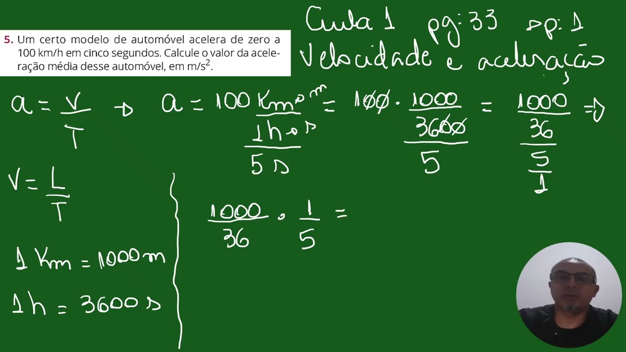 Como transformar aceleração de km/h para m/s²