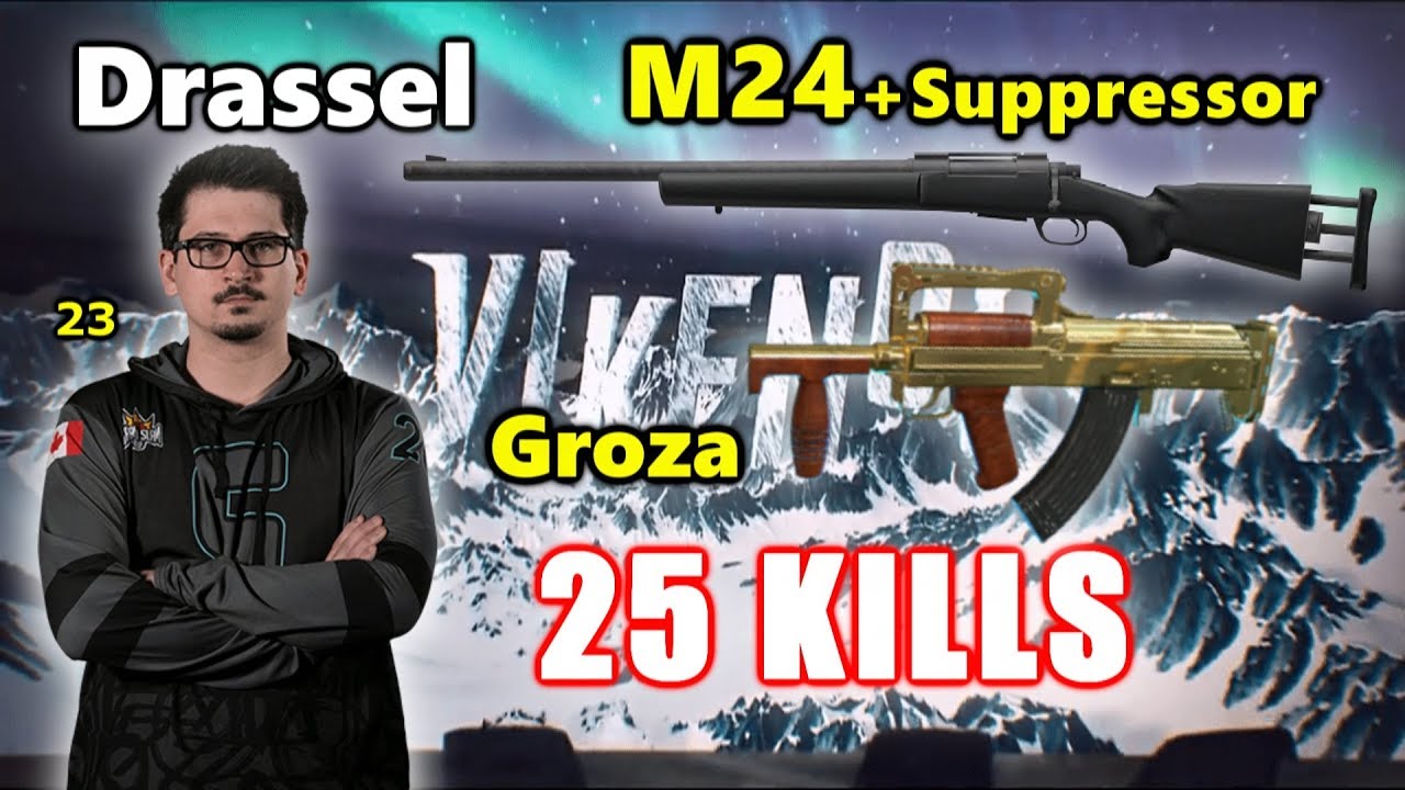 Ghost Drassel & Shrimzy - 25 KILLS - M24-Suppressor + Groza - DUO vs SQUADS - PUBG