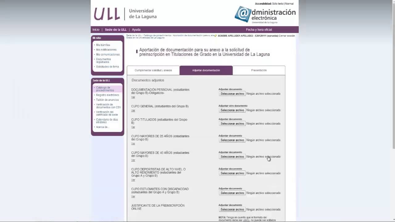 Aportación de documentación para su anexo a la solicitud de preinscripción en titulaciones de grado