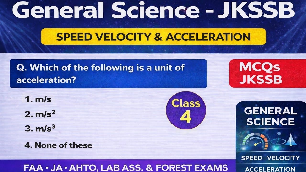 EXAM KILLER  MCQs ON SPEED,VELOCITY & ACCELERATION ARE DIFFERENT |JKSSB/JKPSC & BOARD EXAM.