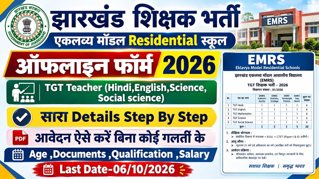 Jharkhand TGT Teacher Bharti | TGT Teacher form Apply | Emrs School Vacancy | Jharkhand Teacher Form