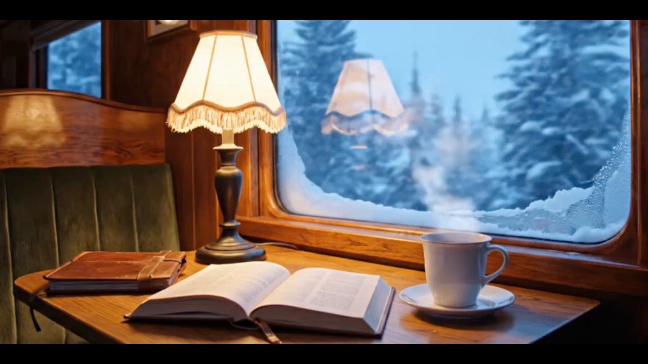 1280Cozy Winter Train Compartment ❄️ Soft Acoustic Guitar & Snowstorm Window
