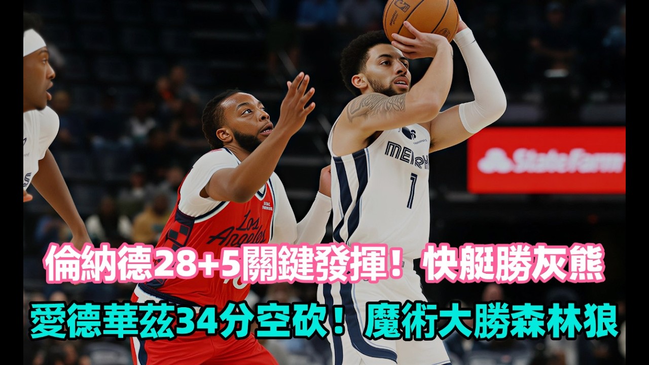 魔術客場狂勝！班凱羅兩雙主導比賽，愛德華茲34分空砍，倫納德28+5關鍵發揮！快艇3分險勝灰熊拿下關鍵戰