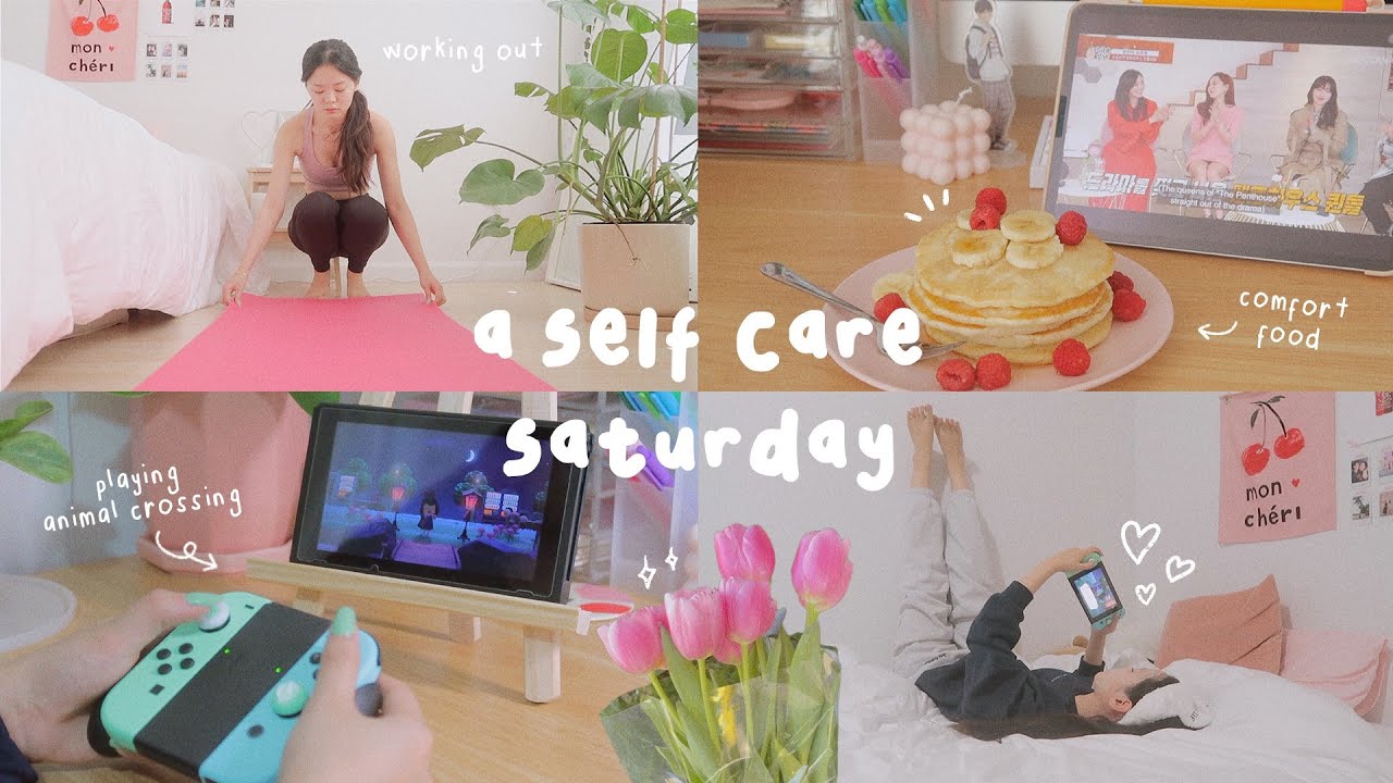 a self-care saturday🌷 skincare, working out, comfort food, cozy gaming