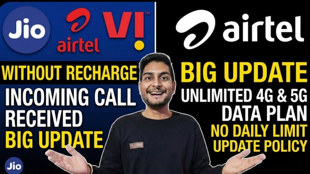 Jio,Airtel Big Update | Unlimited 4G No DAILY Limits | Without Recharge Incoming Call Receive 