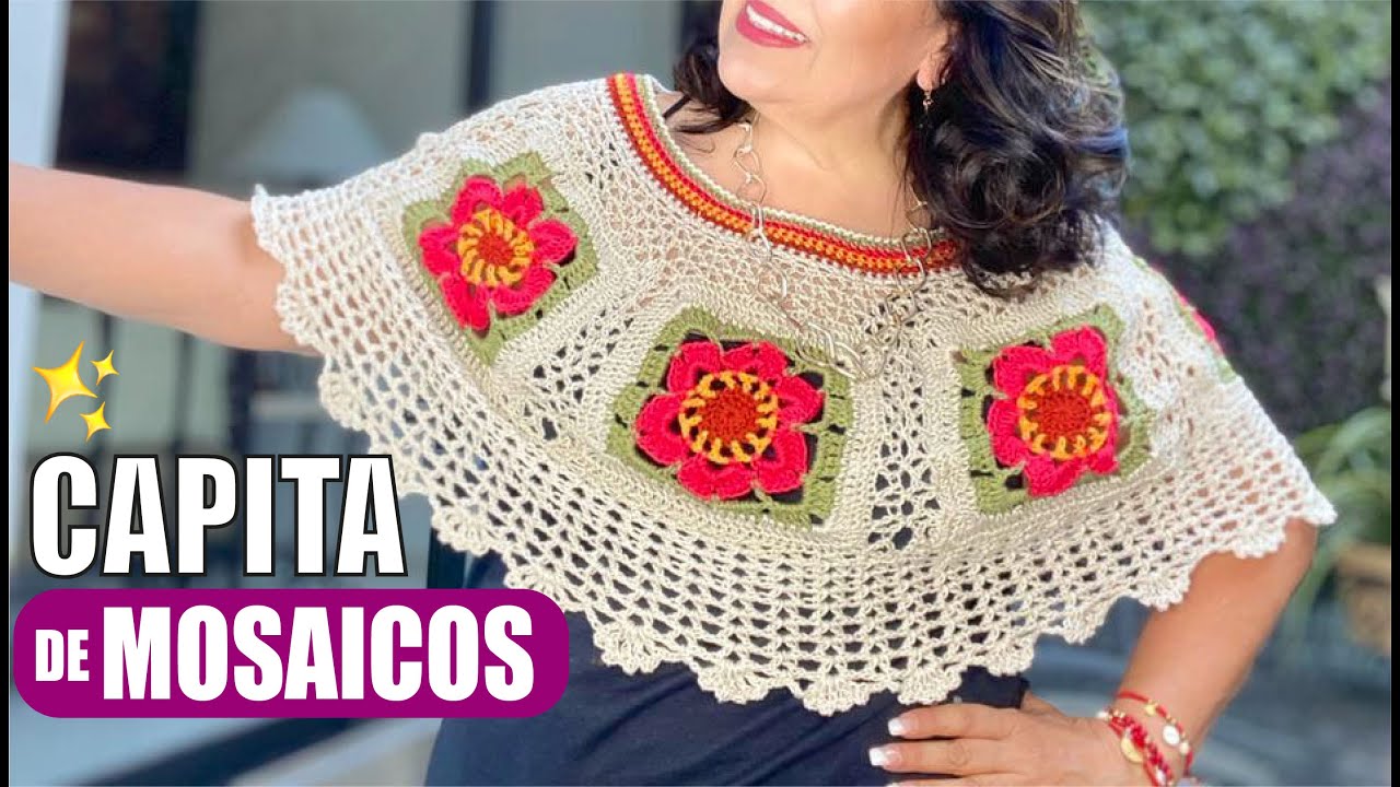 ☀️ Cómo TEJER EN GANCHO O CROCHET UNA CAPITA O PONCHO DE MOSAICOS | Yo Tejo con Laura Cepeda ☀️