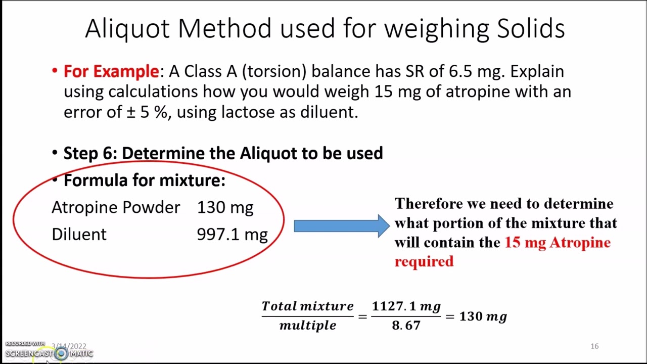 Aliquot Method of weighing small quantities