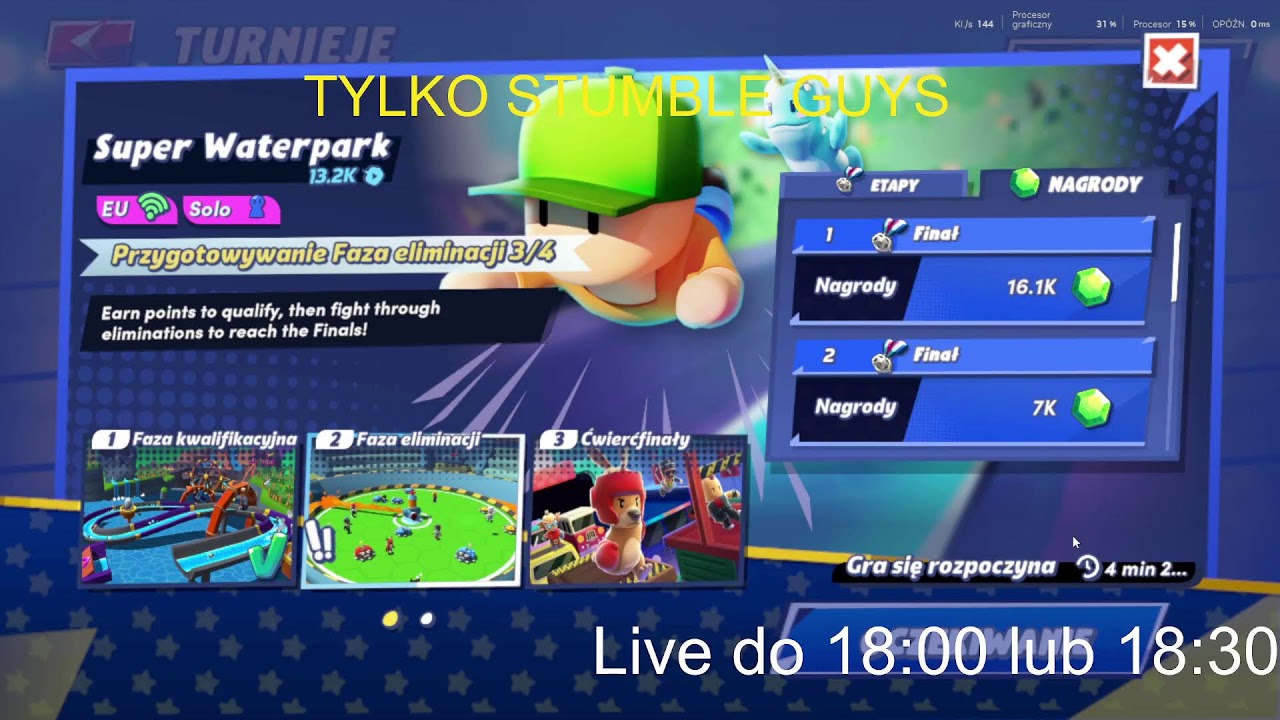 Live z Stumble guys EU turniej o 17:00 Wbij już teraz 👌
