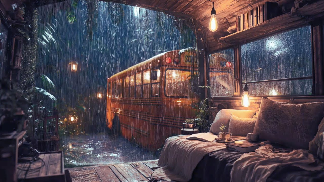Heavy Rain & Soft Piano for Deep Sleep – 12‑Hr Cozy Cabin Ambience
