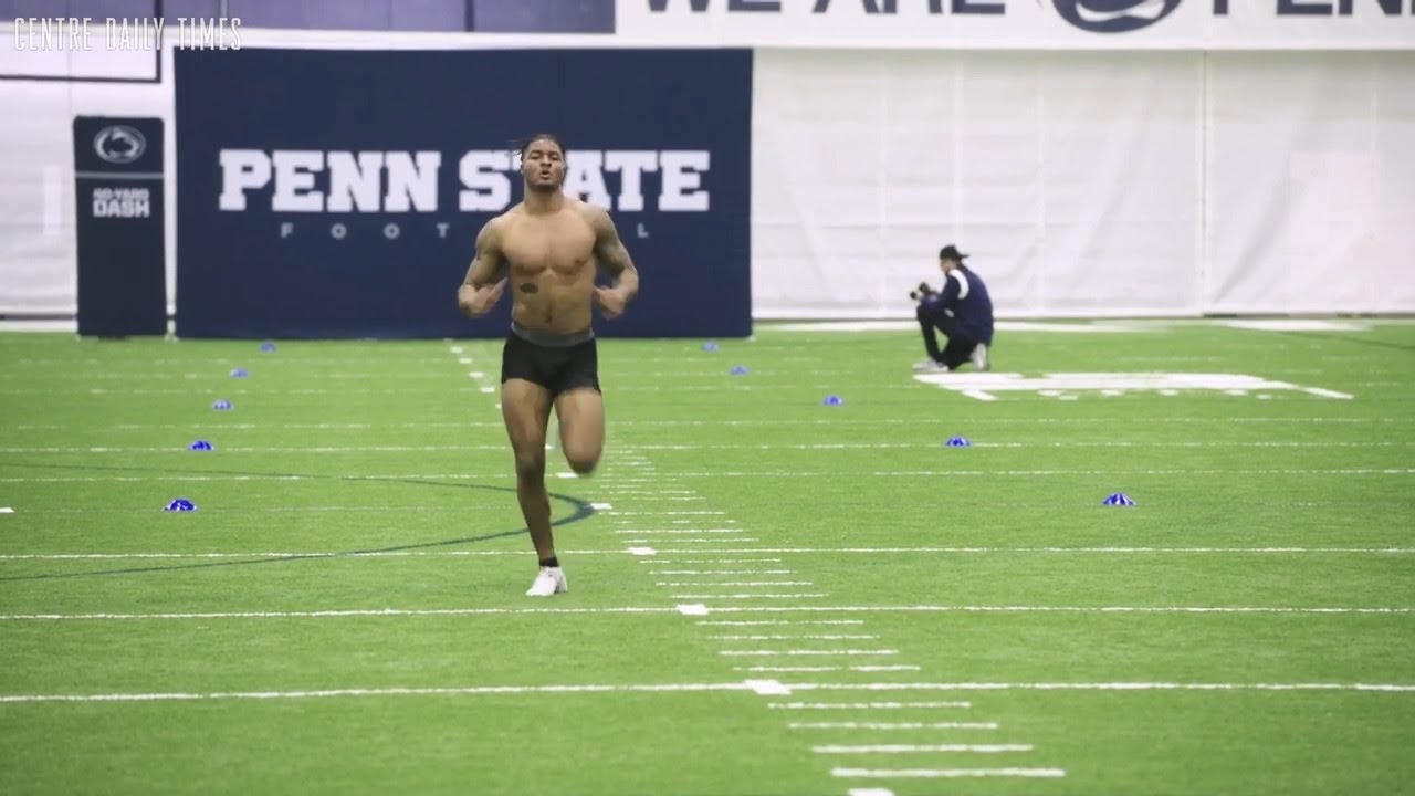 Penn State football players run the 40 yard dash at Pro Day 2022