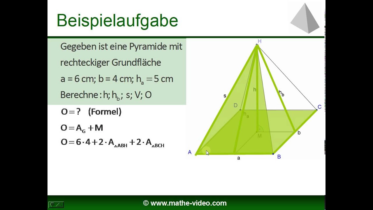 Pyramide - Volumen und Oberfl&auml;che - kostenloses Mathevideo - www.mathevideo.com
