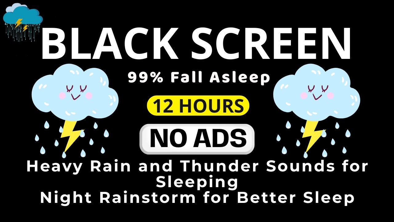 🔴 Heavy Rain and Thunder Sounds Black Screen for Sleeping No Ads | Deep Storm Night for Insomnia